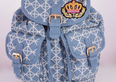 Embroidered Denim Backpack with Badges