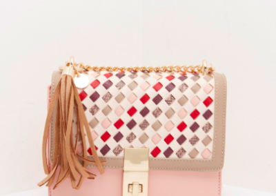 Pink Weave Structured Shoulder Bag