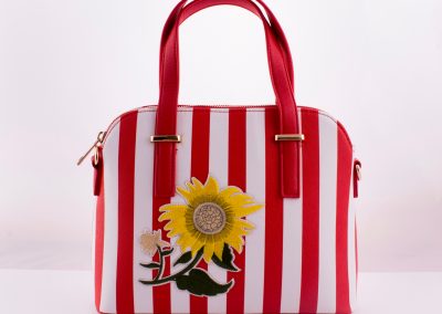 Stripe Flower Appliqué Kettle Bag