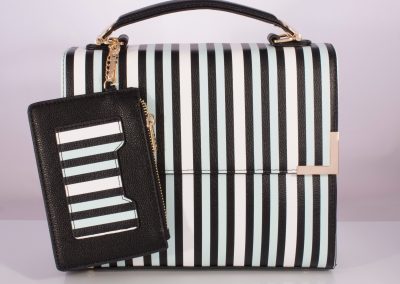 Navy/Ice Blue Stripe Boxy Top Handle Bag