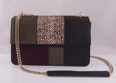 Patchwork Panelled Chain Strap Boxy Bag