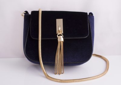 Midnight Navy Velvet Mini Saddle Bag with Tassel Detail