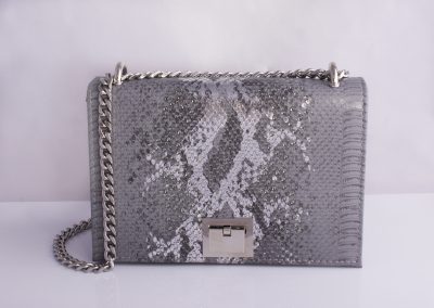 Grey_Silver Snake Diamante Chain Strap Boxy Bag